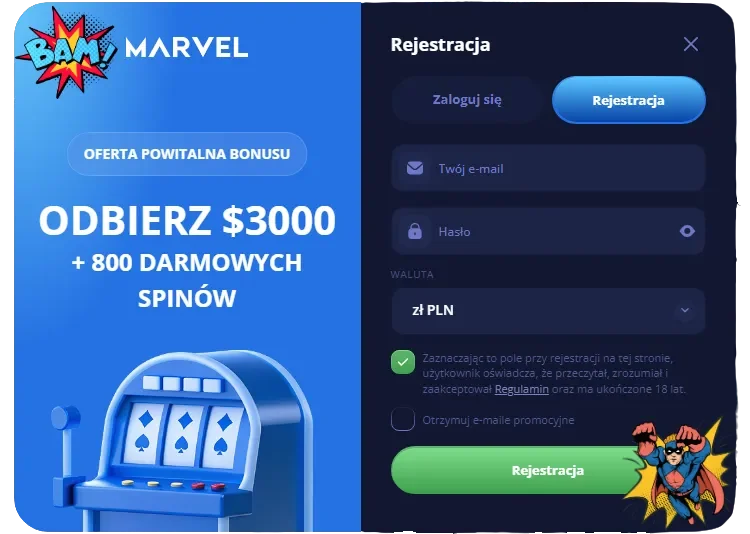 Rejestracja w Marvel Casino